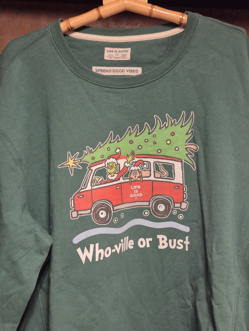 Life Is Good Green Holiday Grinch Van Graphic Sweatshirt - Picture 8 of 8